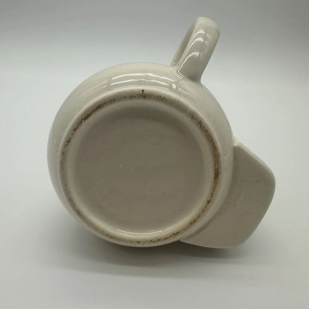 Vintage Ceramic Shaving Cream Mug with Side Brush Pocket Blue Rim Cream Pottery